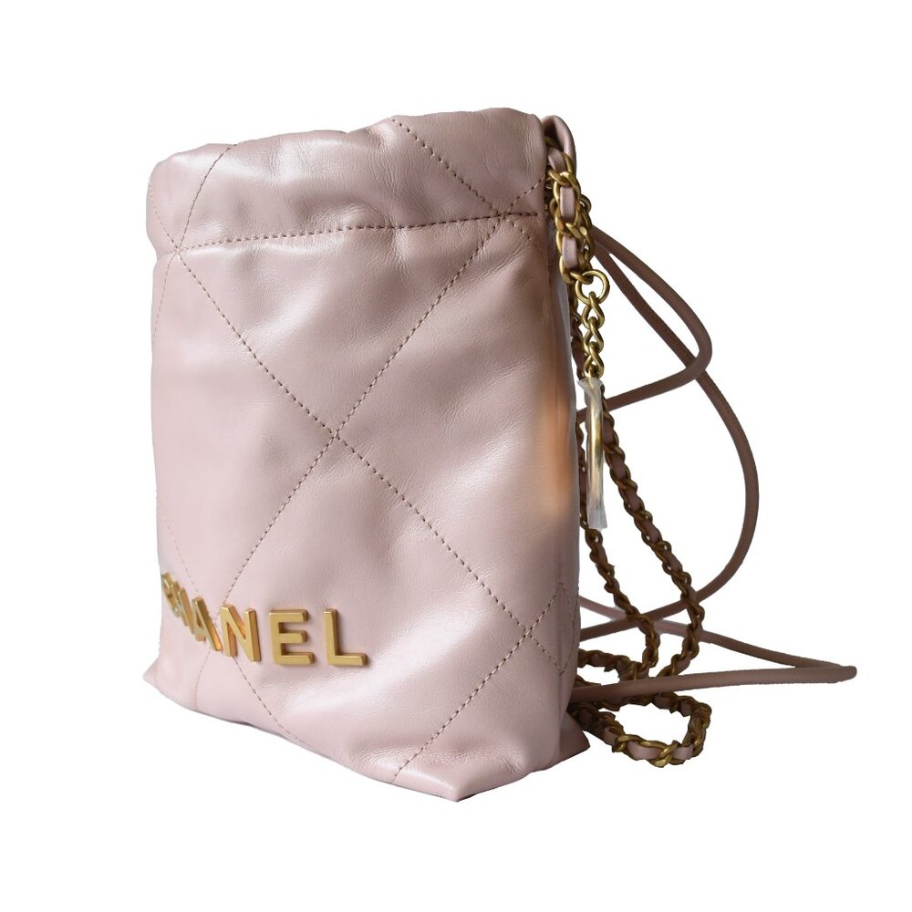 Chanel Shiny Calfskin Quilted Mini Chanel 22 Tote Bag Gold Hardware Rose - Picture 3 of 5
